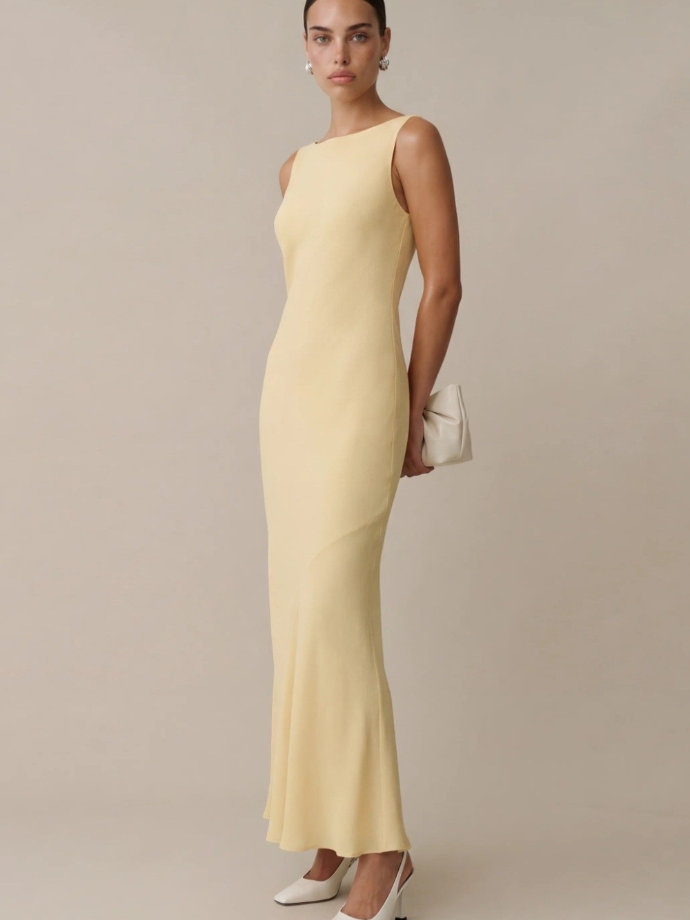 Few Moda Minimal  Pale Yellow Maxi Dress